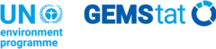 Logo featuring the UN Environment Programme text and emblem on the left and GEMStat with a circular water-themed symbol inspired by WISKI on the right, all in shades of blue on a white background.