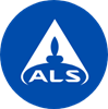 White stylized lamp and the letters ALS on a blue circular background, resembling the logo for Alpha Lambda Sigma Honor Society, symbolizing excellence in fields like Hydstra – Environmental Data Management.