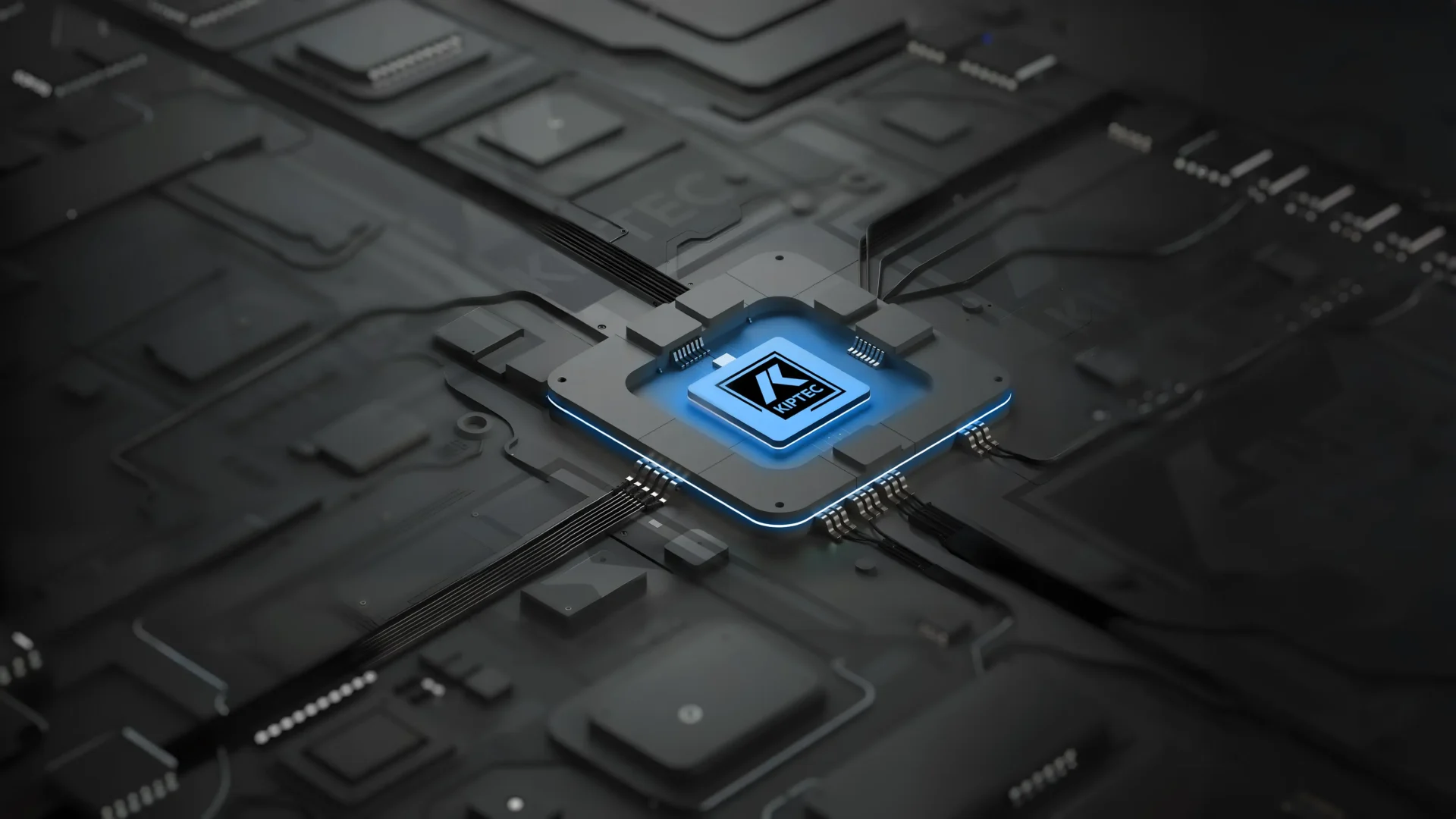 A close-up of a glowing computer chip labeled AI on a dark, futuristic circuit board, with blue accents and interconnected lines suggesting data flow and advanced technology.